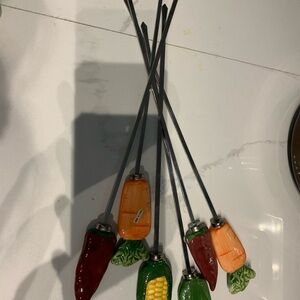 Shish kebab skewers, Grill skewers, metal skewers, ceramic vegetable design.​